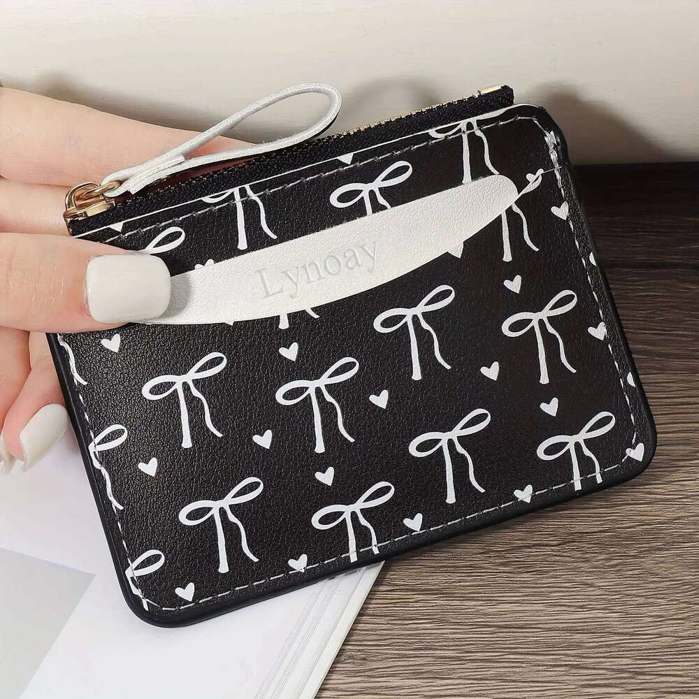 Fashion PVC Credit Holder Roomy Slim Card Case Lightweight Cute Bow Coin Purse for Women Girls Travel Accessories Wallet