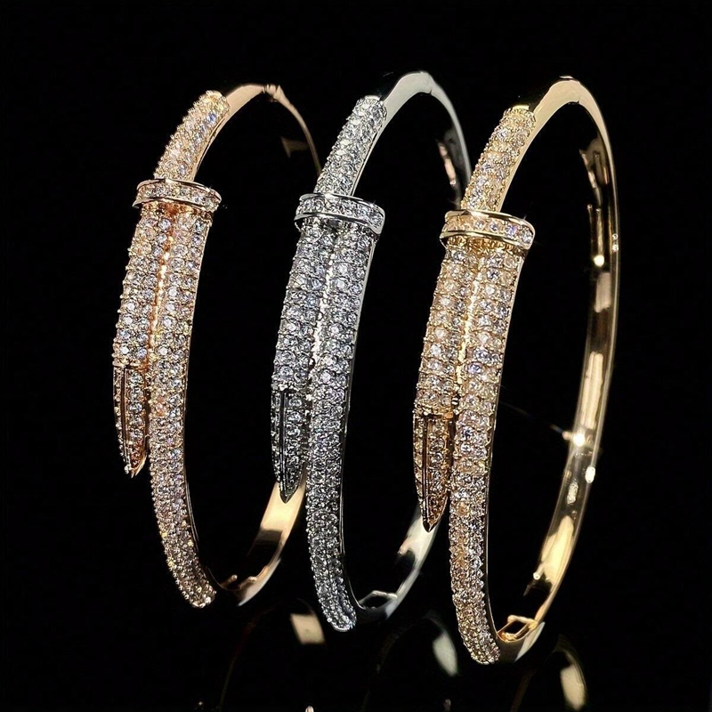 AAA Zircon Diamond Designer Bangle Cuff Bracelets Nail Cross Shape Gold Plated Trendy Versatile Jewelry Factory Price Wholesale