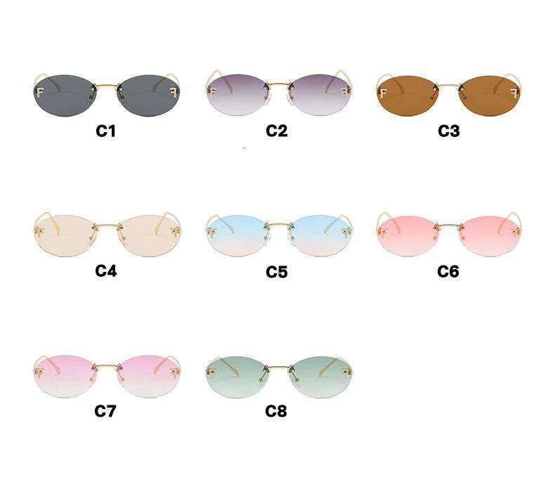 Rimless Retro Oval Sunglasses Cat Eye Sun Glasses Frameless F Letter UV400 Punk Sunglass Men Shade Driving Eyewear Gafas De Sol XJ260105