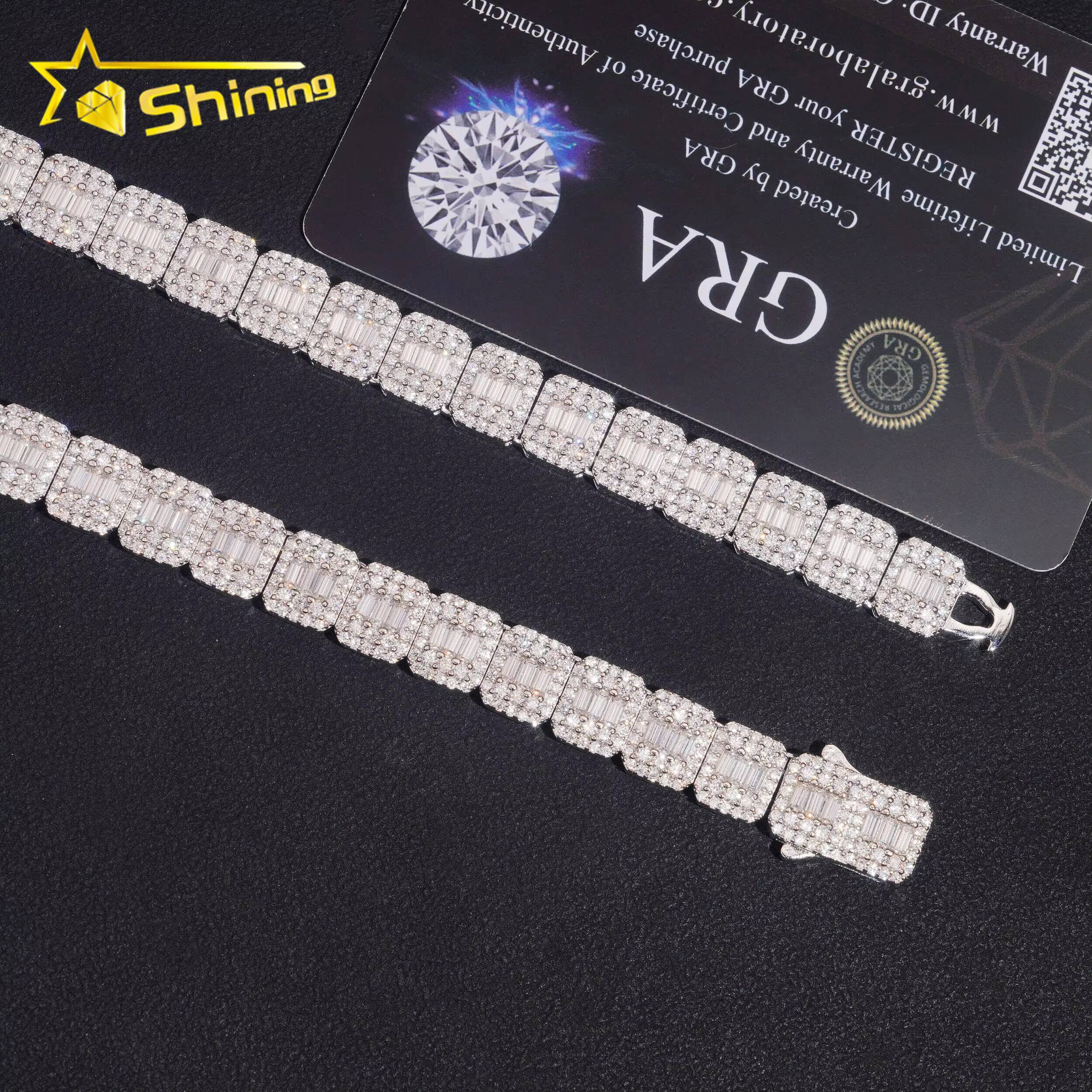 Luxury Baguette Sterling Silver 925 Iced Out Diamond Men Necklace Vvs Moissanite Hip Hop Jewelry Cluster Tennis Chain