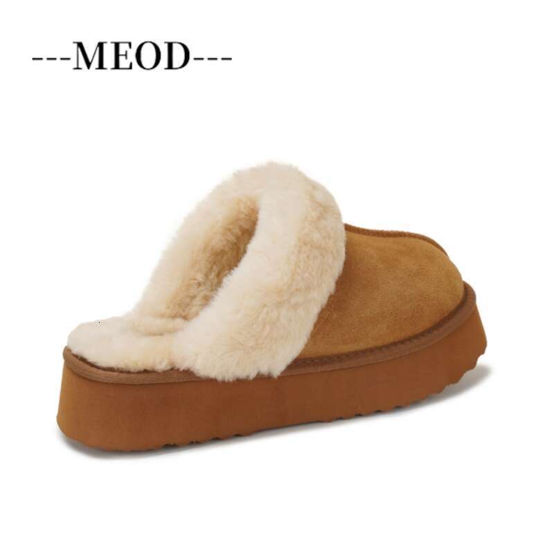 MEOD Winter Slippers Fluffy Shoes Leather Snow Boots Platform Slippers Women Wool Slides Classics Chestnut Non-Slip Shoes Best Quality With Box