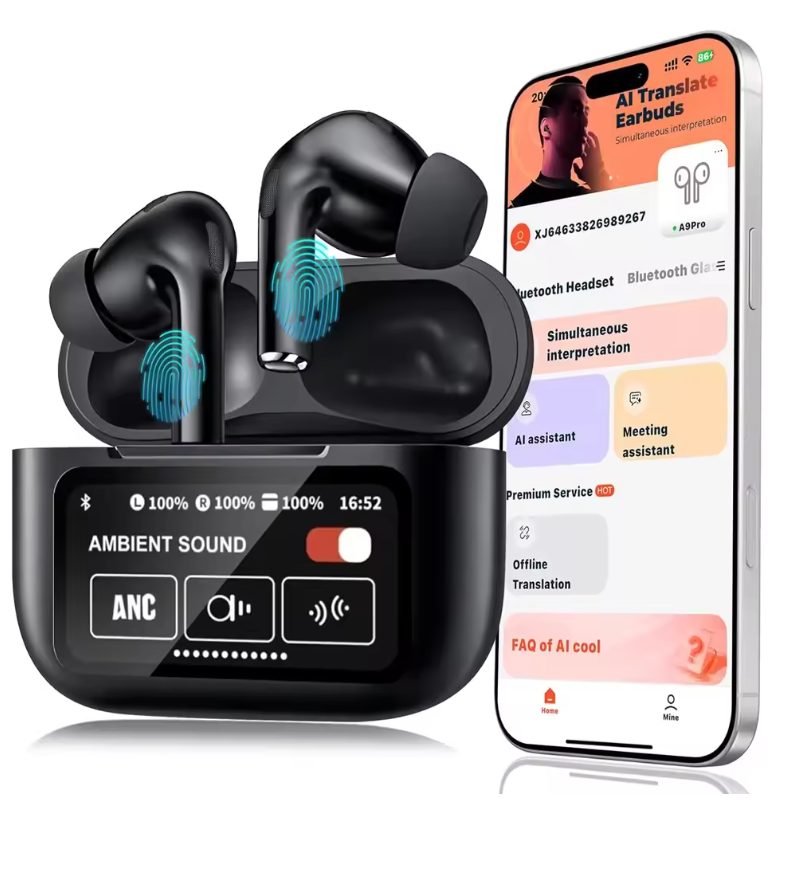 Real Time AI Translation Earbuds TWS Earphone with 144 Online Translate Languages ANC & ENC Ear Buds for Business Travel
