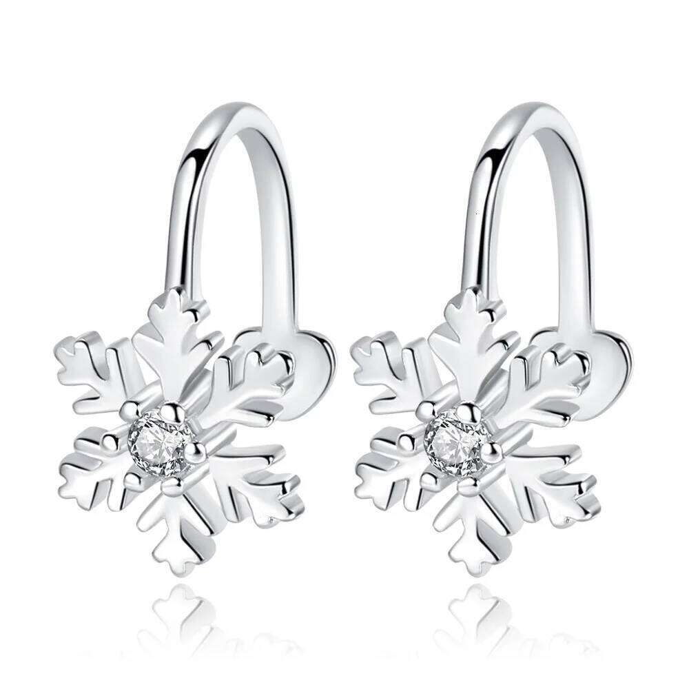 925 Sterling Silver Earclip Sweet Christmas Snowdrop Earrings Ladies Fashion Minimalist Birthday Party Anniversary Jewelry Gift