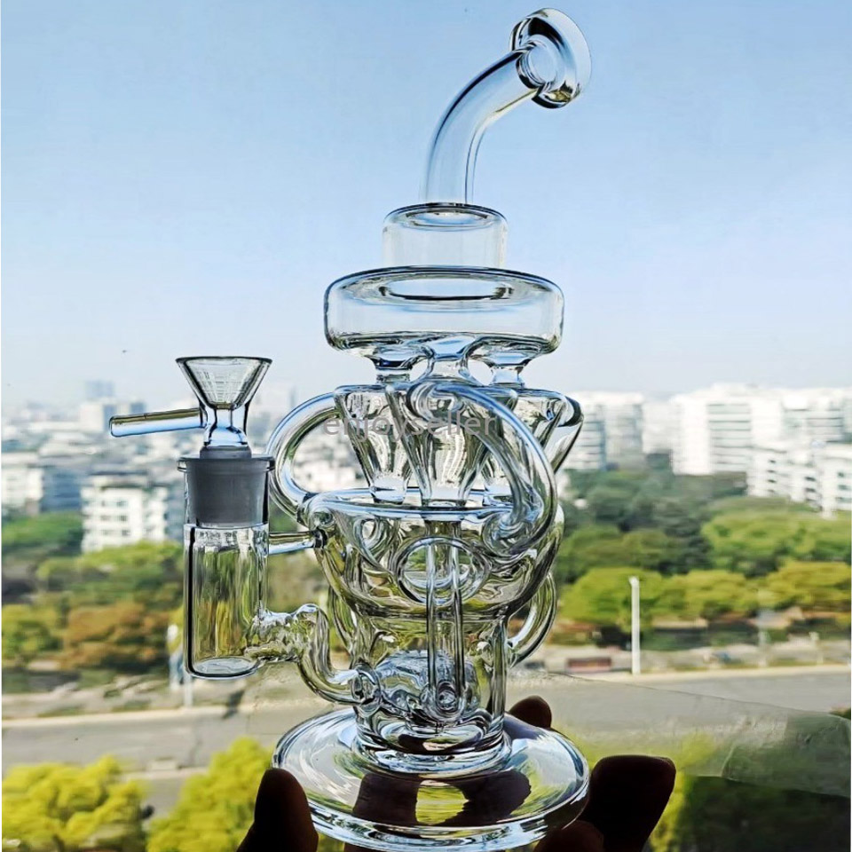 Big Feb Egg Bong Klein Recycler Water bongs Hookahs Glass Water Pipes Bubbler Smoking Pipe With Matrix Perc 14mm bowl