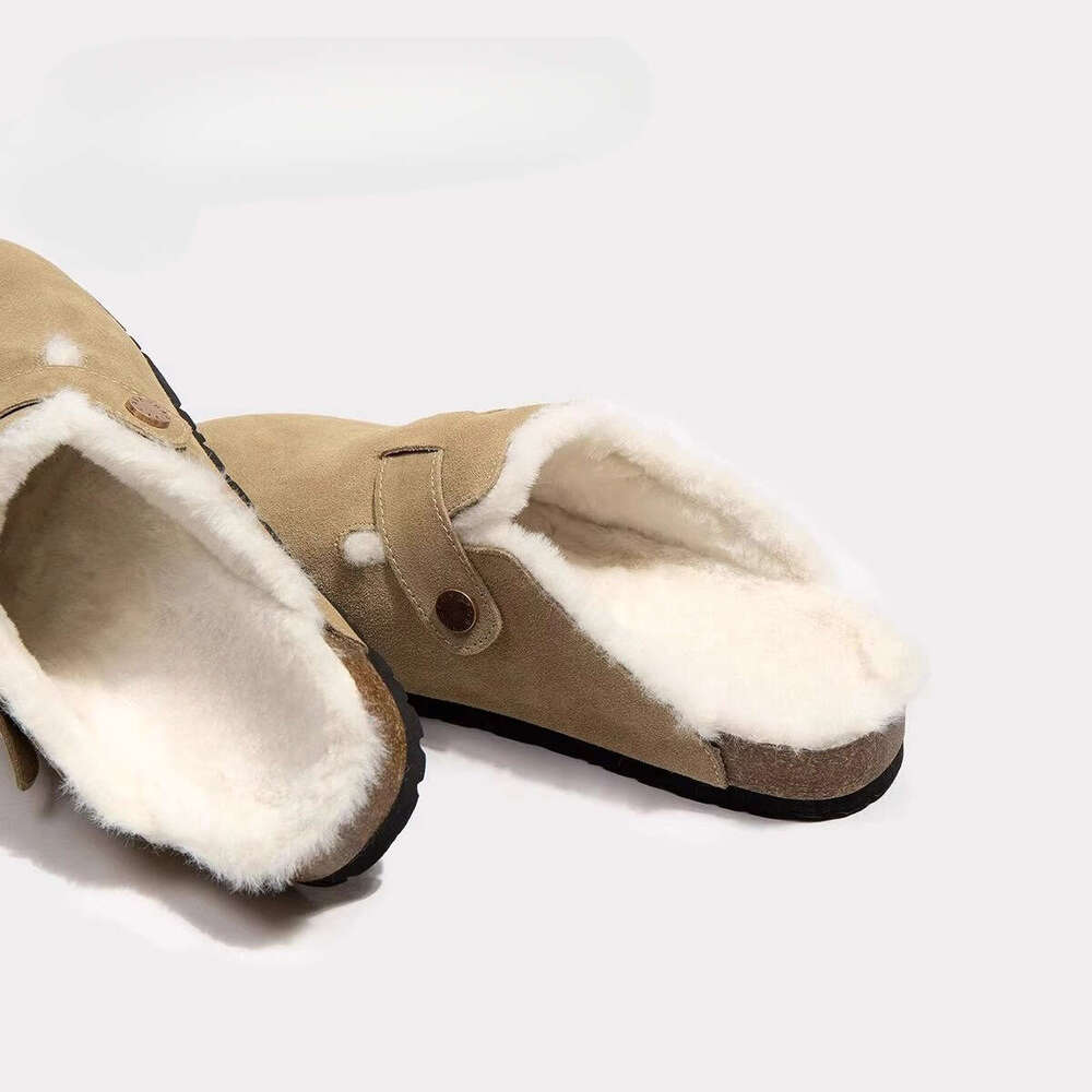 2025 Leather Fleece-Lined Closed-Toe Outdoor Lazy Half Couple Men And Women Autumn Winter Furry Slippers fashion - view 5