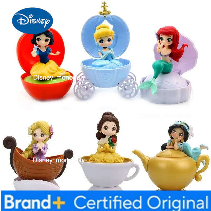 Disney 3Pcs/Set Princess Figures Snow White Ariel Cinderella Twisted Egg Toy Model Doll Belle Rapunzel Jasmine Ball Kids Gift H260105