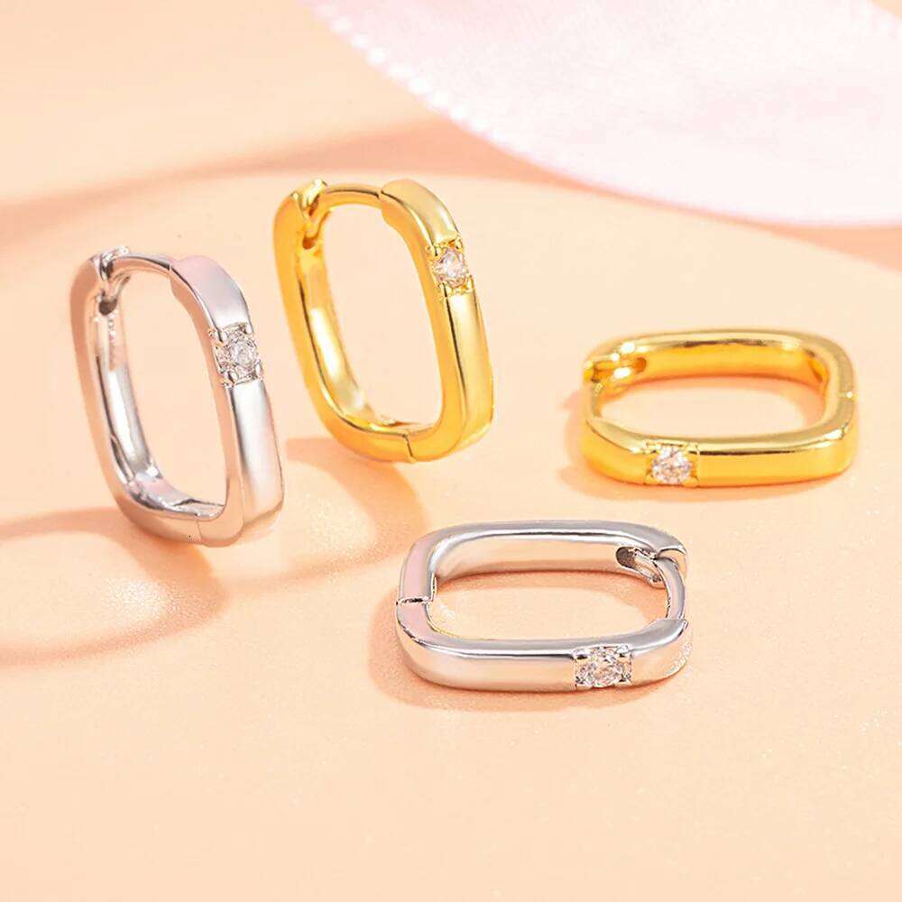 925 Sterling Silver Geometric Single Diamond Earrings Women's Fashion Simple Birthday Wedding Anniversary Jewelry Gift