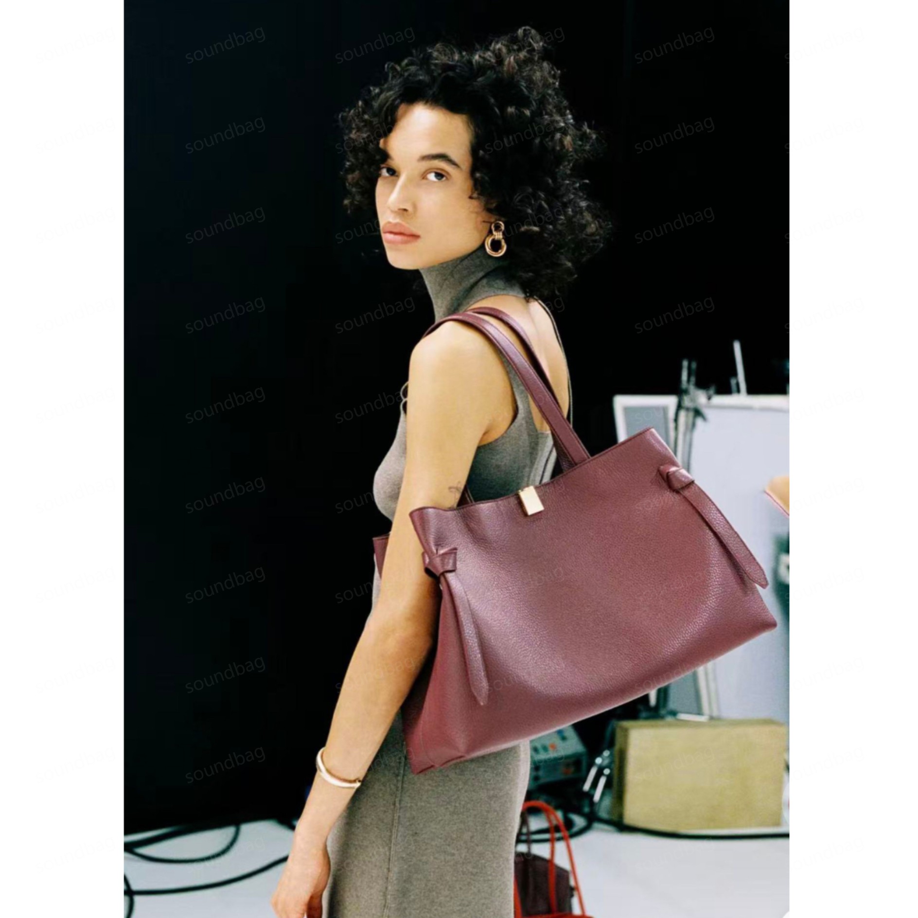 Minimalist Pebbled Yuzefi Leather Potsticker Tote Bag Large Capacity Shoulder Handbag, Soft Slouchy Work Commute Carryall