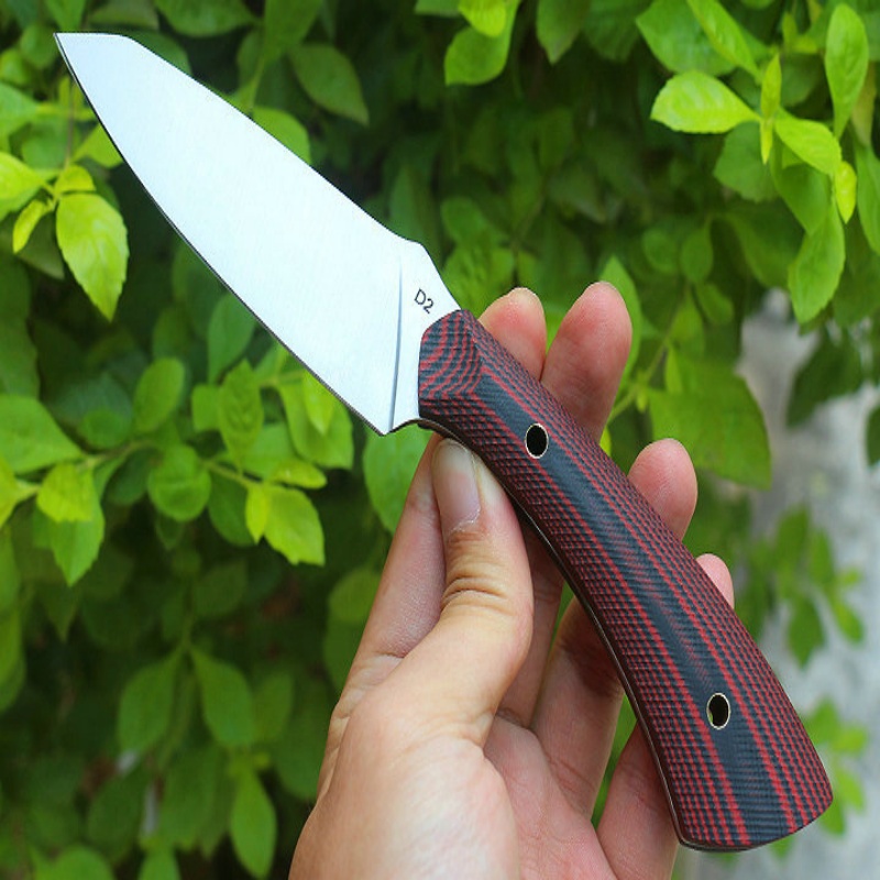Free Shipping Outdoor Small Straight Knife Double Color G10 Camping Survival High Hardness D2 Steel Stainless Steel Creative Gift Knife with Leather C