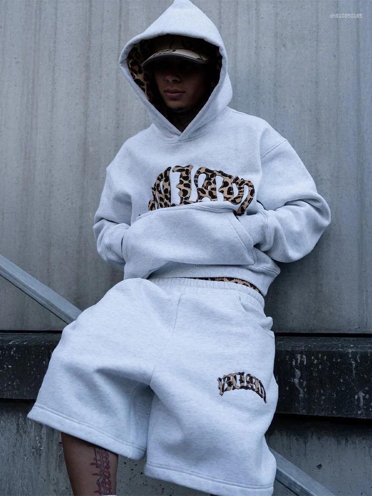 Men's Tracksuits Tracksuit Men Clothing Vintage Embroidered Leopard Print Street Casual Hoodie Trendy Double Waist Unisex - view 6