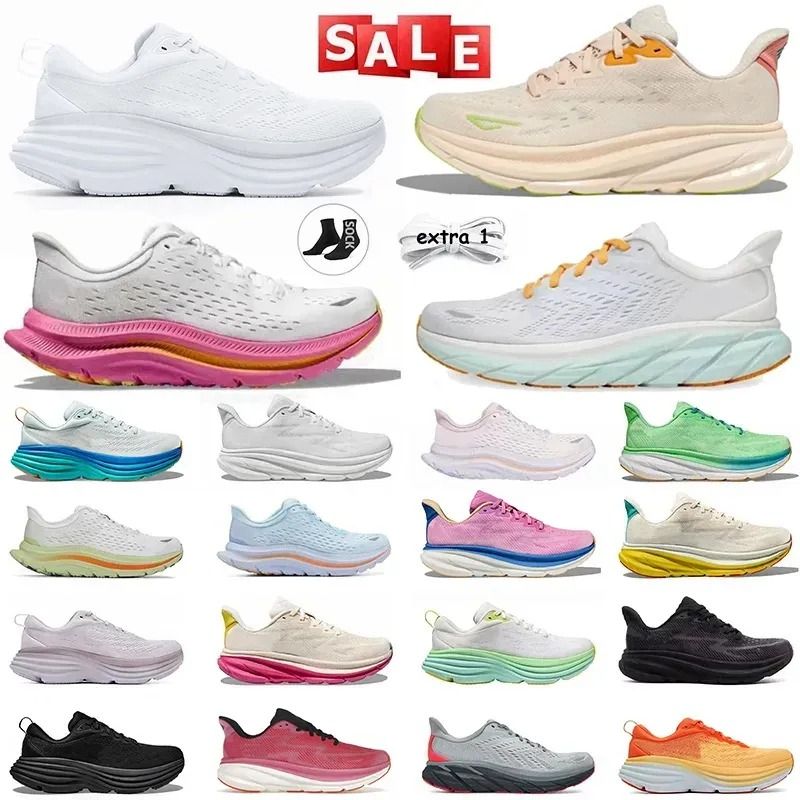 Witn Box Clifton 9 Bondi 8 Rocket For Men Women Running Shoes Designer Shoes One One Pink Triple Black White Blue Grey Purple Orange Mens Womens Outdoor Trainers Sneake