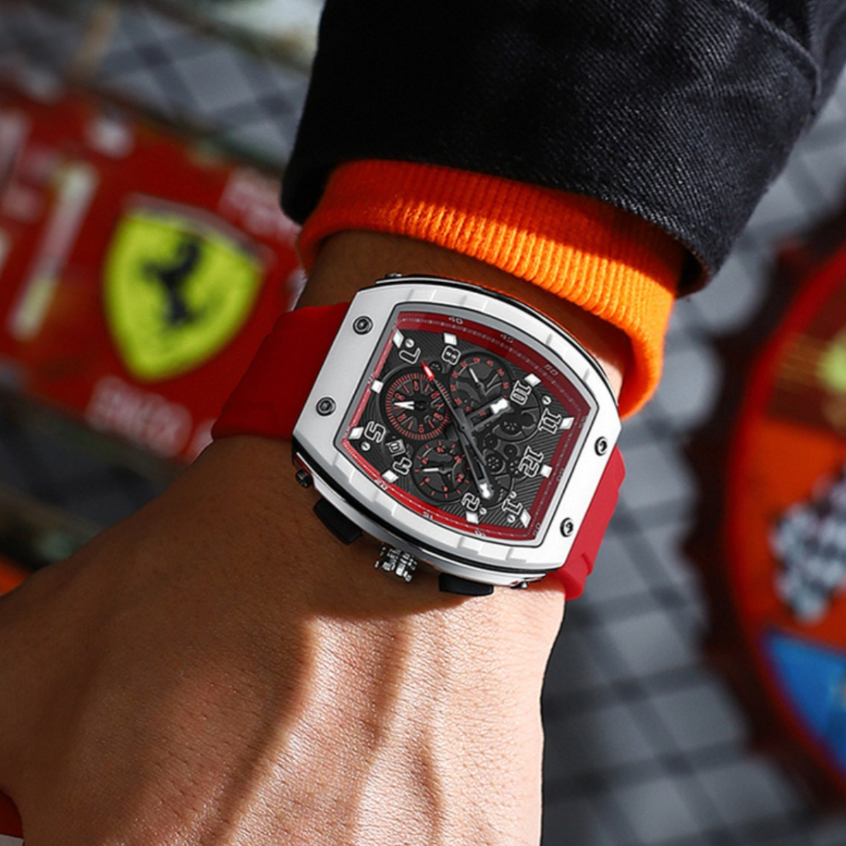 2025 Luxury Watch Men Tonneau Waterproof Multi-Function Watch 6-Pin Running Seconds Calendar Silicone Strap Watch Original Watch Design Watch Factory Direct Sales