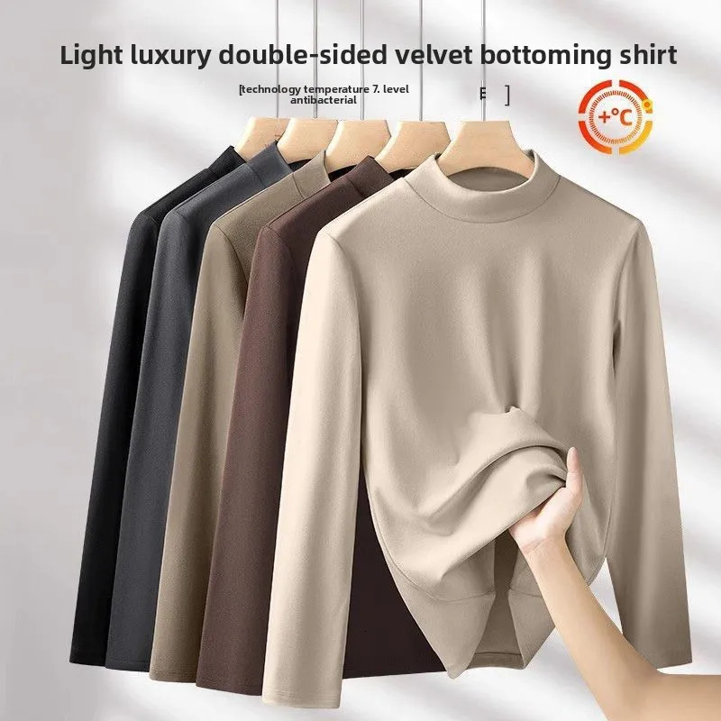 Doublesided Fleecelined Autumnwinter Tshirt for Men Longsleeved Halfhighneck Thermal Base Layer Warm Innerwear Top 251226