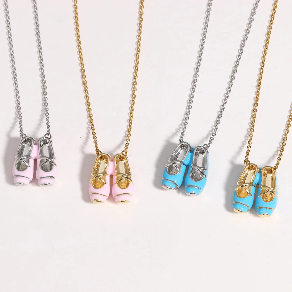 Stainless Steel 18K Gold-Plated Sweet Romantic Ballet Shoe Pendant Necklace Exquisite Brass Chain Jewellery Womens Party Gift 251230