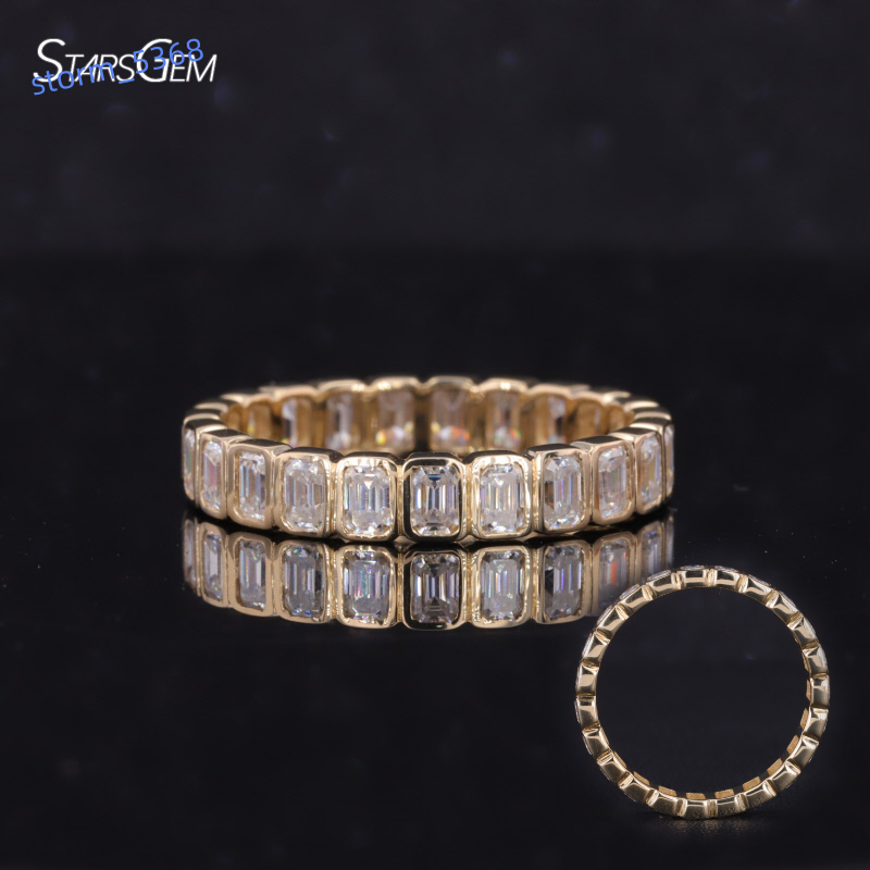 Customized Jewelry 14K Solid Yellow Gold Eternity Band Ring 2x3mm Emerald Cut Moissanite Wedding Ring