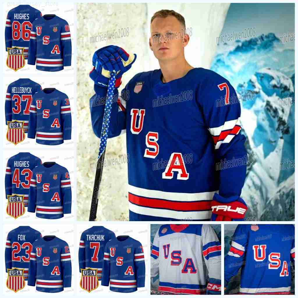 Team Name USA 2026 Olympicss Hockey Jerseys Matthew Jake Guentzel Brady Tkachuk Jack Hughes Matthew Tkachuk Adam Fox Hellebuyck Quinn Hughes