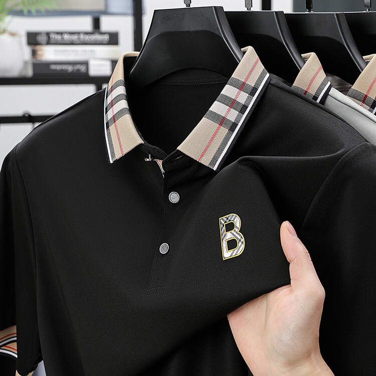 Luxury Designer Brand Summer New Men's Lapel Collar Polo Shirt Mulberry Silk Business Printed Short Sleeve Casual Top Half Sleeve Men's Top