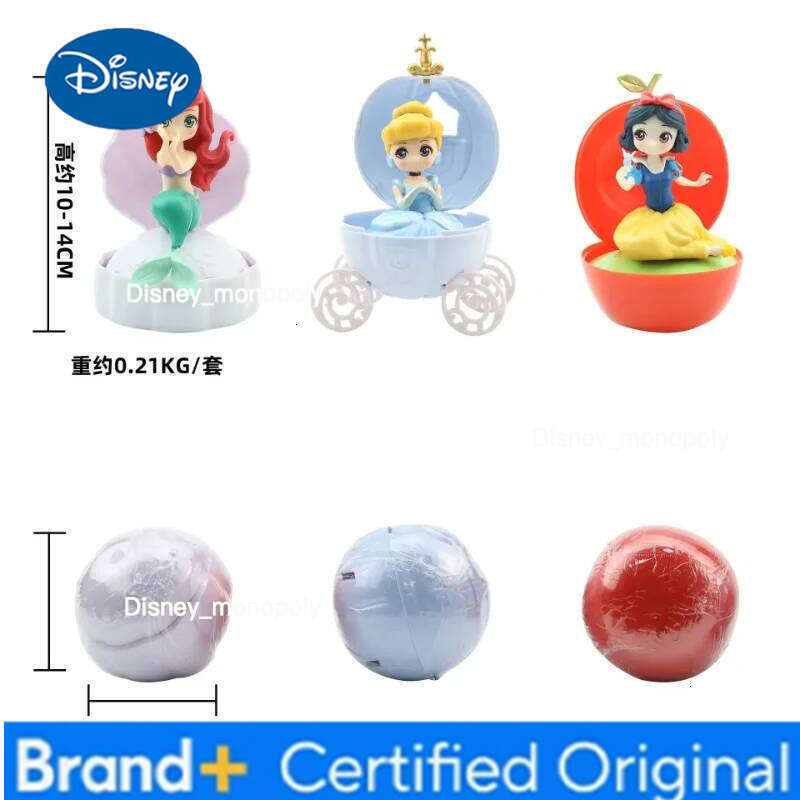 Disney 3Pcs/Set Princess Figures Snow White Ariel Cinderella Twisted Egg Toy Model Doll Belle Rapunzel Jasmine Ball Kids Gift H260105