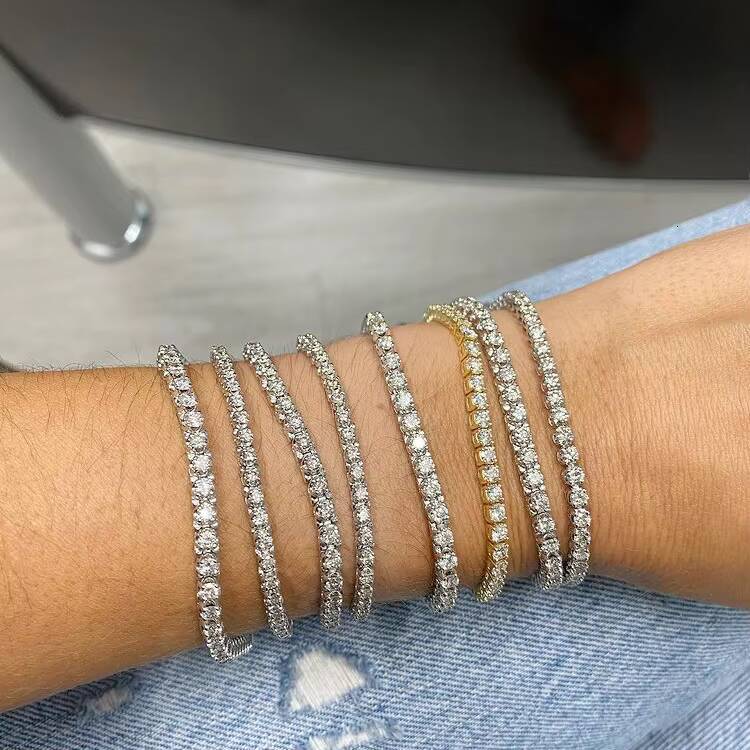 US in Stock Gold Plated Silver 3mm D Color VVS Moissanite Diamond Tennis Chain Bracelet With GRA Certificate
