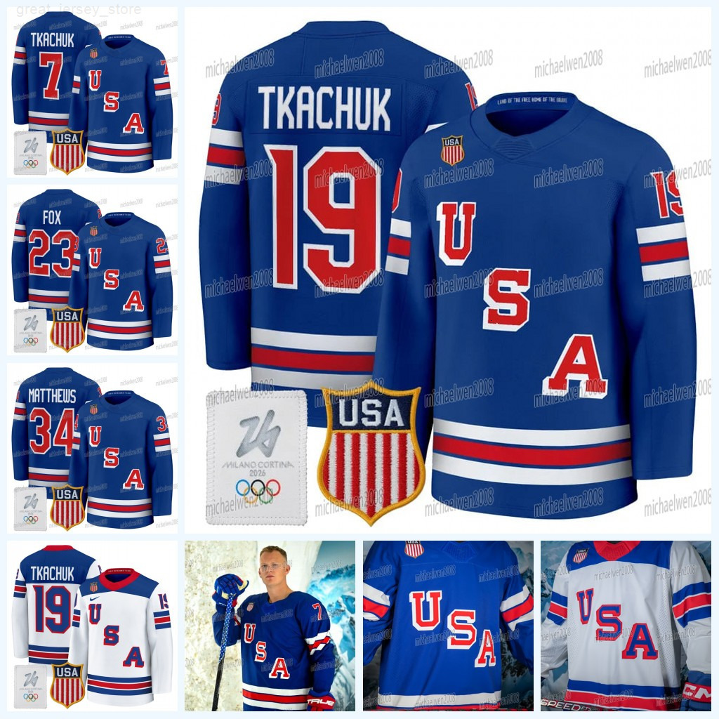 Personalized Custom Team Name USA 2026 Olympicss Hockey Jerseys Matthew Jake Guentzel Brady Tkachuk Jack Hughes Matthew Tkachuk Adam Fox Hellebuyck Quinn Hughes 34