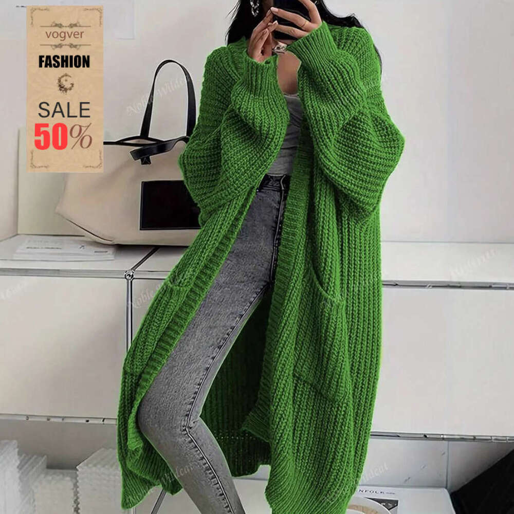 Women's Sweater Cardigan | Korean Elegant Over-the-Knee Loose Thick Knitted Coat | Autumn Winter Casual Daily Wear