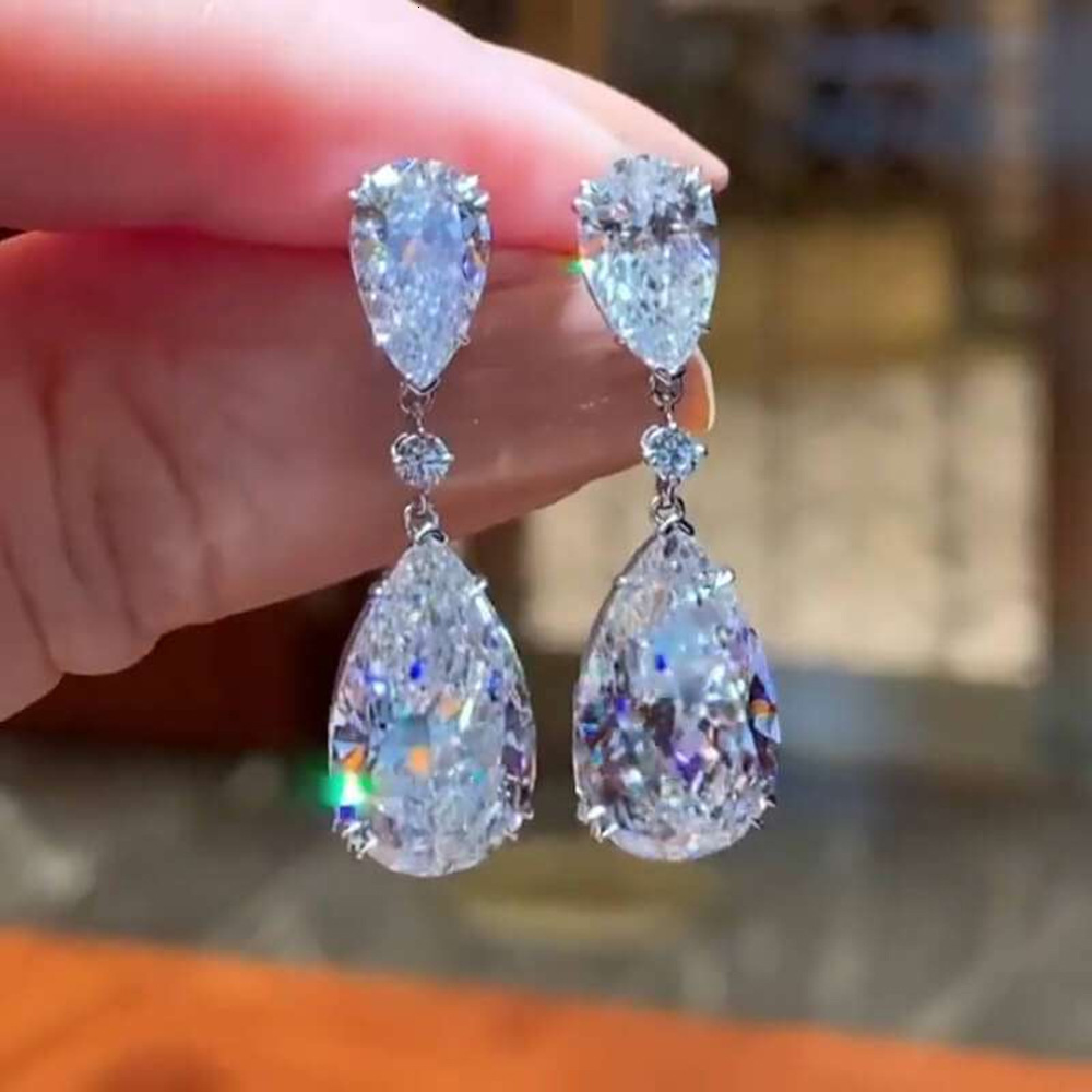 S925 Sterling Silver Water Drop Zircon Studs European and American Cross-Border Luxury Exquisite Women's Geometric Pear-Shaped Long Earrings