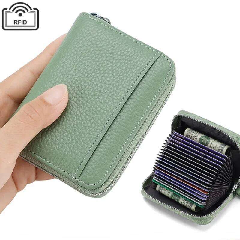 14/20 Slots Credit Holder Wallet RFID Blocking Slim Genuine Leather Organizer Zipper Pocket ID Card Pouch Coin Purse
