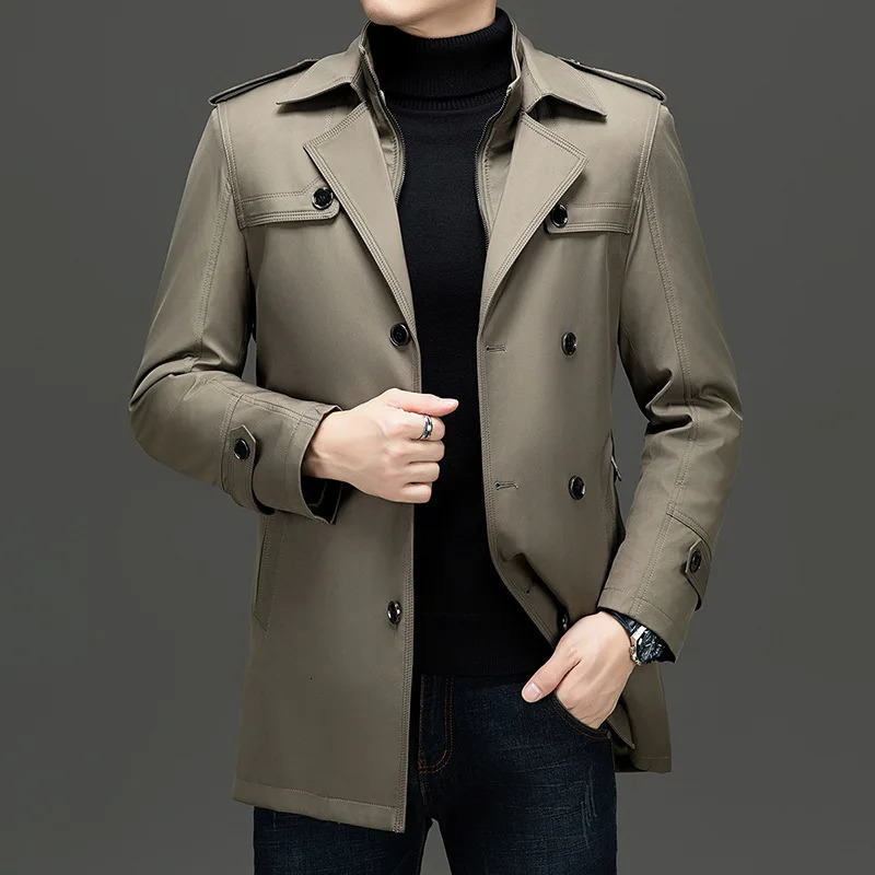 Windbreaker Jacket Mens Trench Coat Winter Suit Collar Mid Length Simple Casual Thickened Cotton Detachable Warm Fashion 251225