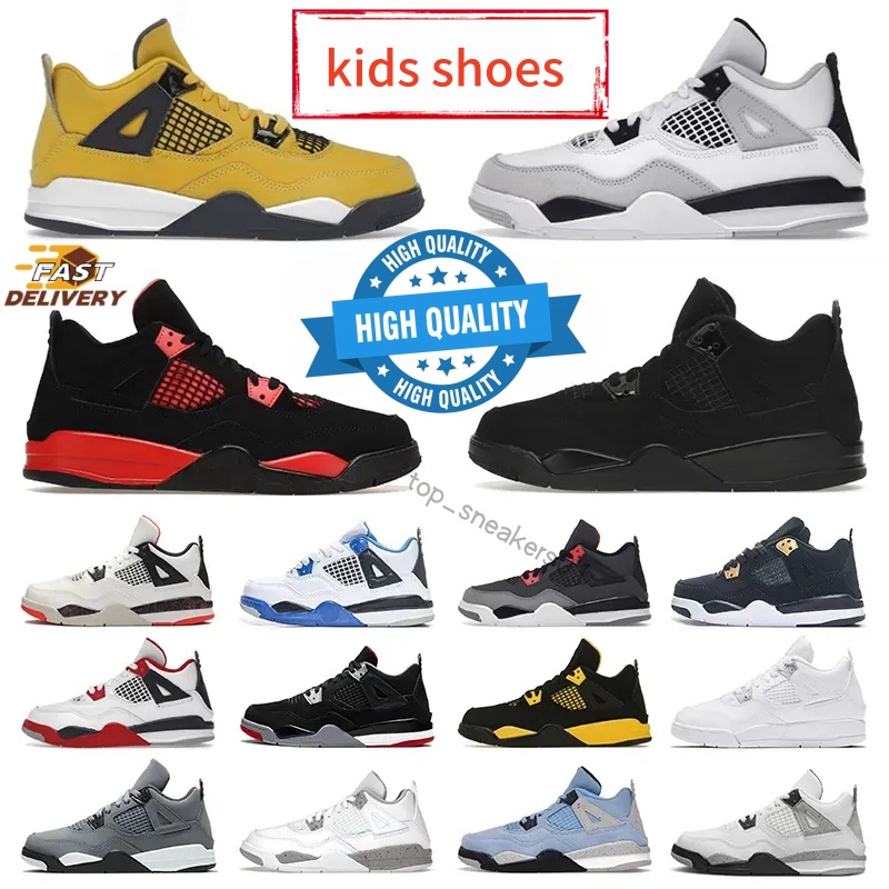 Kids Shoes 4s Basketball Shoe Black cat gamma blue Toddler Sneakers shoes cool grey University Blue bred Boys Girls Pour Enfants Athletic Outdoor with box