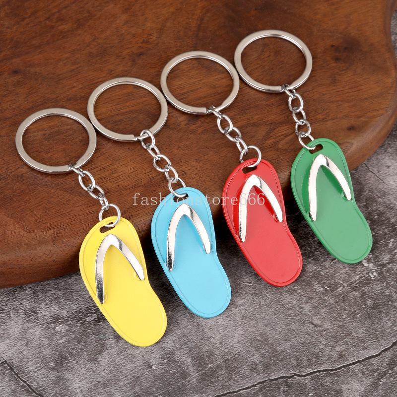 Funny Metal Flip Flops Keychain Creative Beach Slipper Keyring Backpack Car Key Accessory Children Holiday Gifts