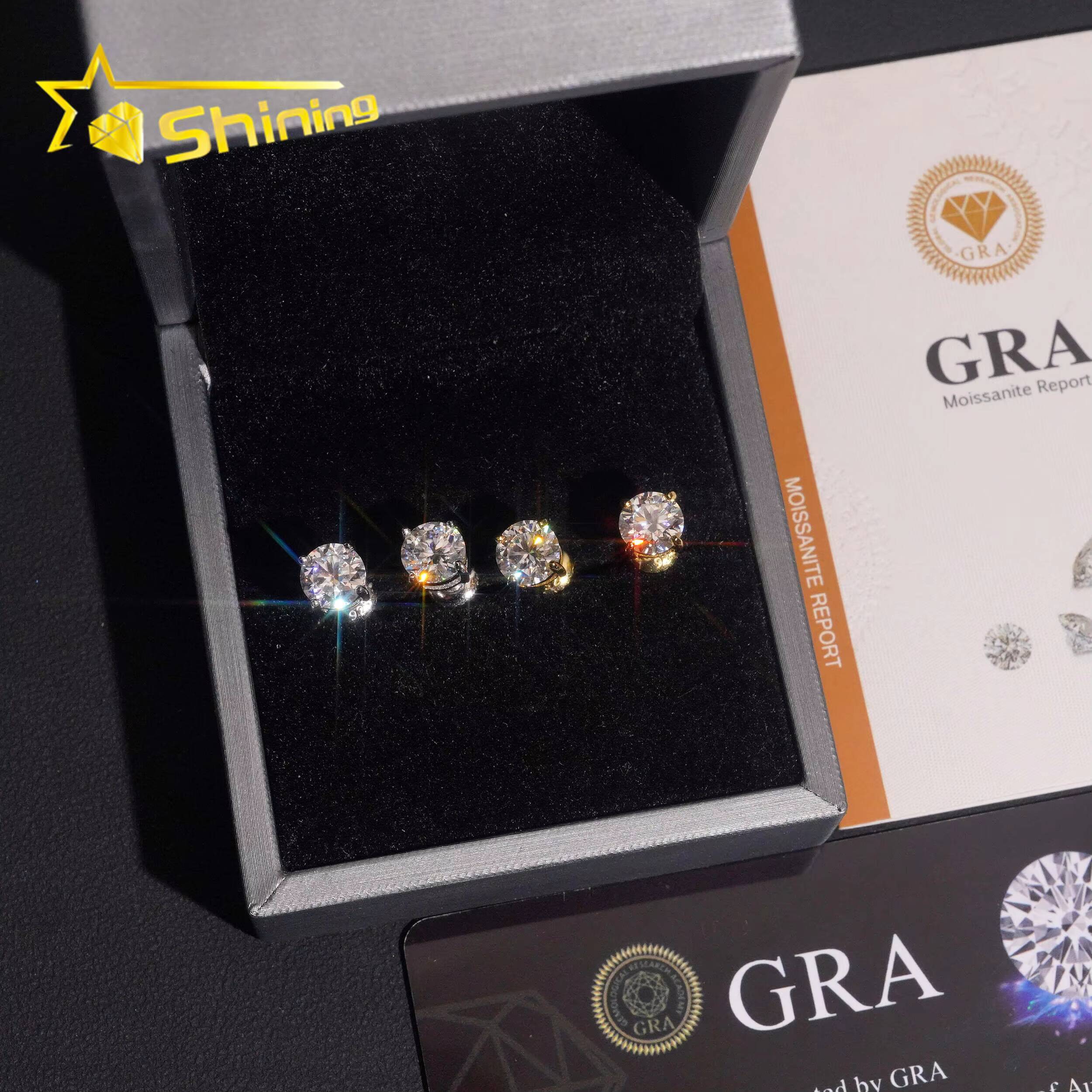 USA Warehouse Fast Shipping 925 Sterling Silver Gold Plated Pass Diamond Test 65mm Moissanite Screw Back Stud Earring