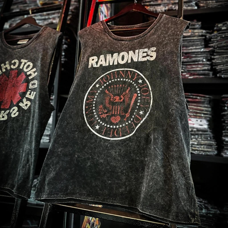 American Rock Band Printed Vintage Washed Sports Vest Cotton Sleeveless Mens Tshirt Hiphop Gym Clothing Tank Top Summer 260104