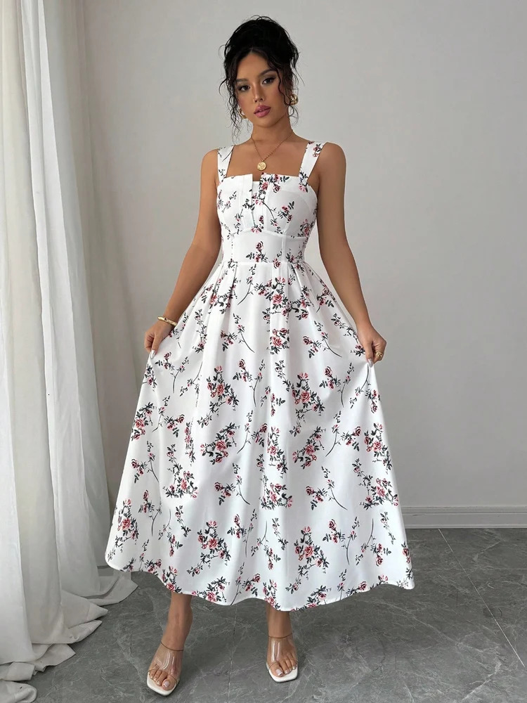 Summer Womens Printed DressSleeveless DressesFloral DressesBackless DressesElegant Dresses For LadiesWhite Dresses 260104