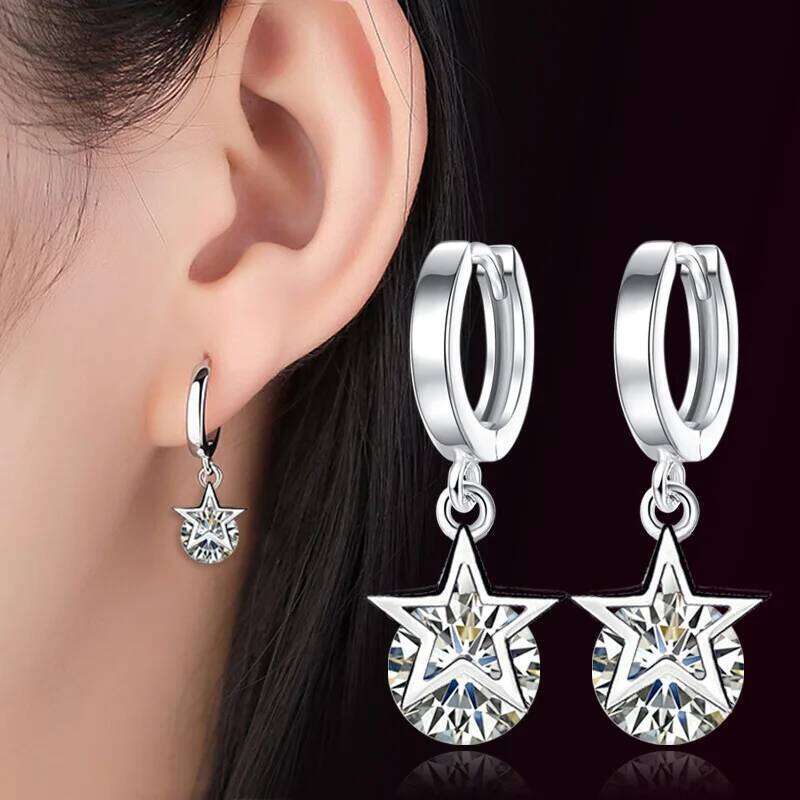 925 Sterling Silver Star Zircons Earrings Ladies Fashion Simple Birthday Party Wedding Anniversary Jewelry Gift