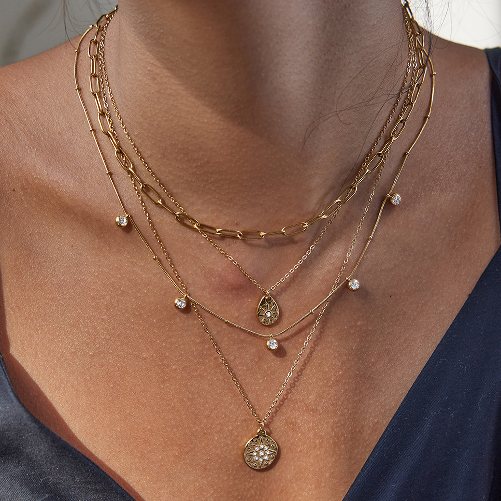 European and American Style Stainless Rhinestone Star Pendant Necklace Light Luxury High-end Clavicle Chain Titanium Steel Non-fading Jewelry