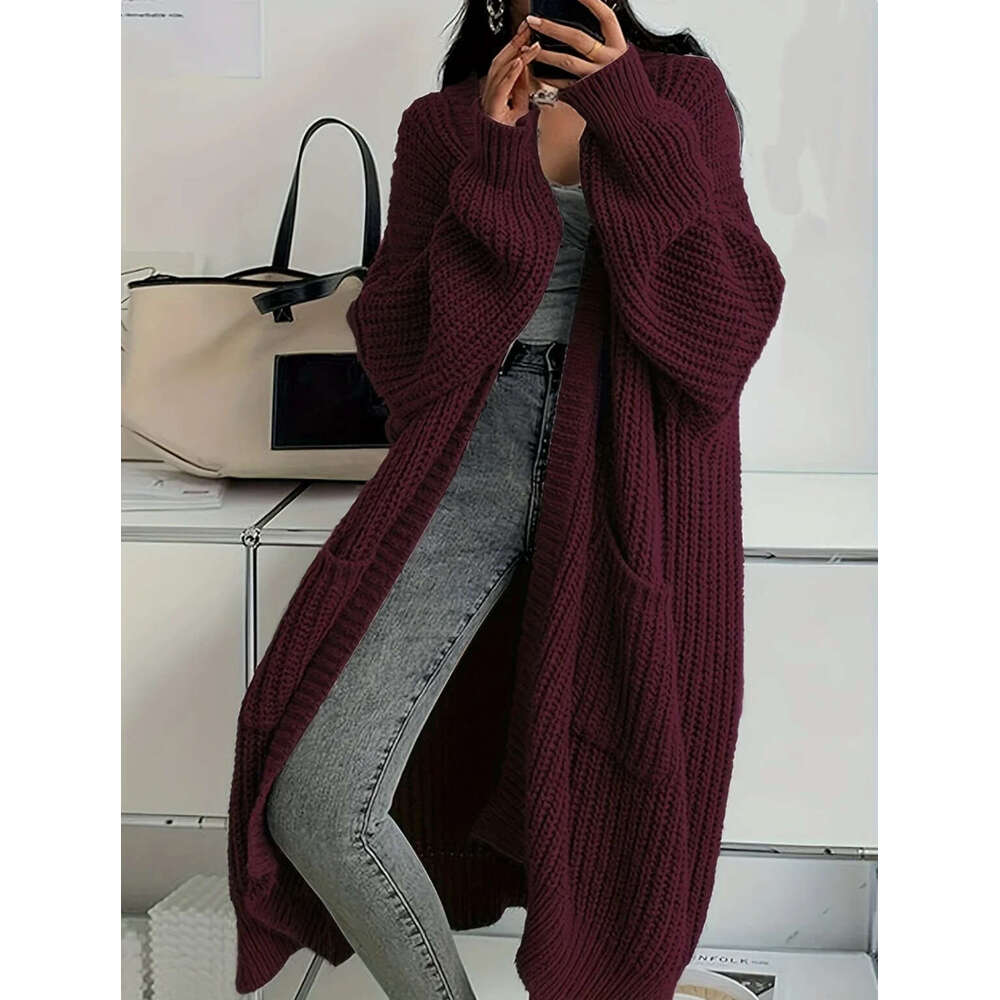 Women's Sweater Cardigan | Korean Elegant Over-the-Knee Loose Thick Knitted Coat | Autumn Winter Casual Daily Wear
