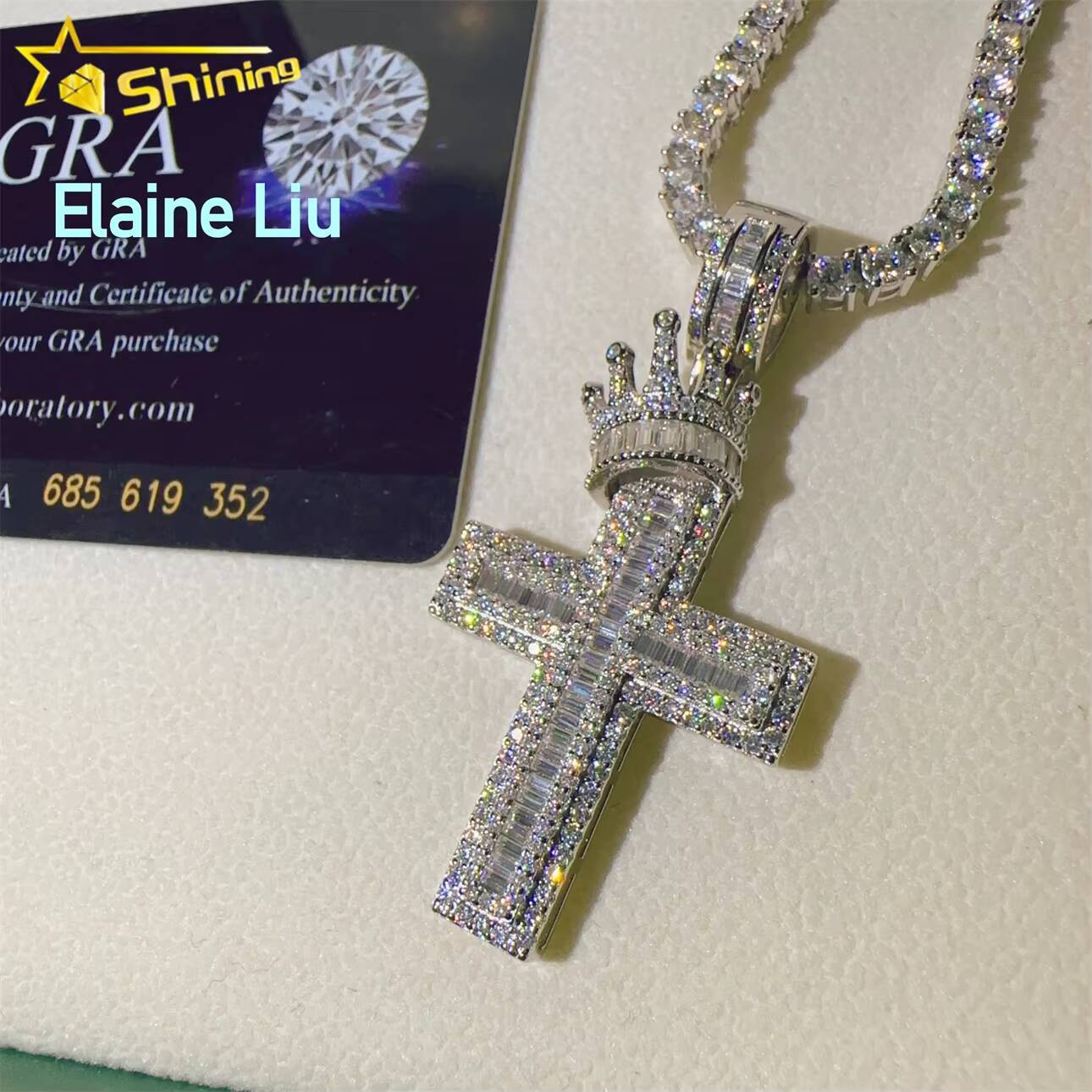 D Color VVS Moissanite Diamond Sterling Silver 925 Fashion Luxury Cross Fine Jewelry Moissanite Hip Hop Pendant