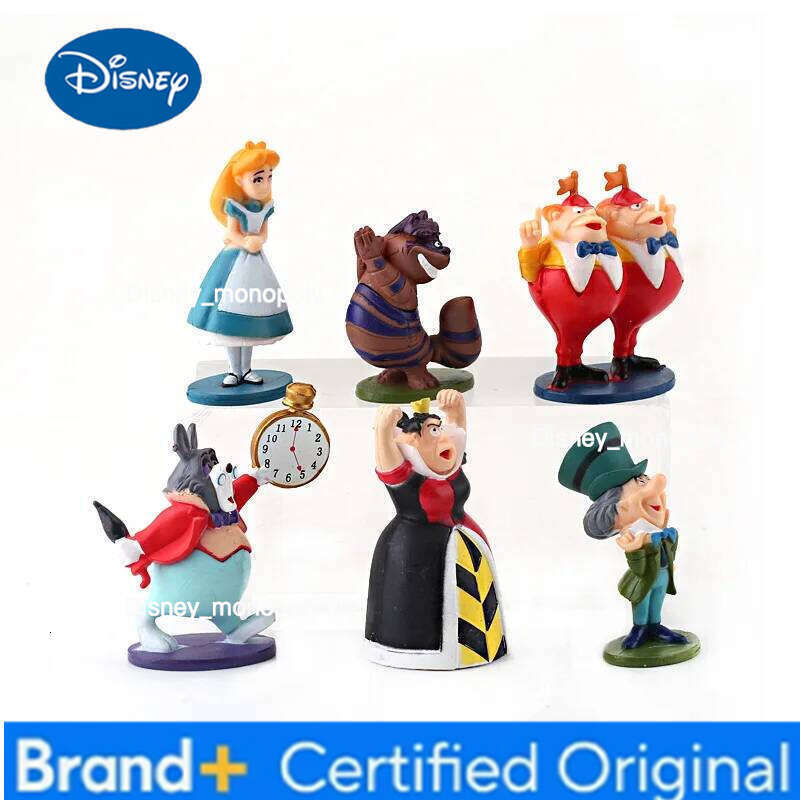 Disney 6Pcs/Set Cartoon Alice Adventures In Wonderland Action Figure Anime PVC Toys Collectible Model Doll Cake Decoration Gifts H260105