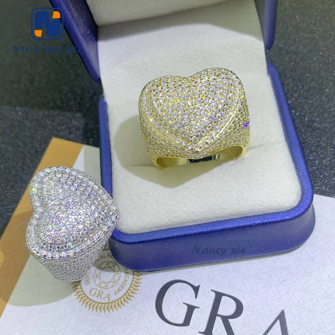 Hip Hop Jewelry Men Women Iced Out Vvs Moissanite Diamond Micro Pave Heart Ring
