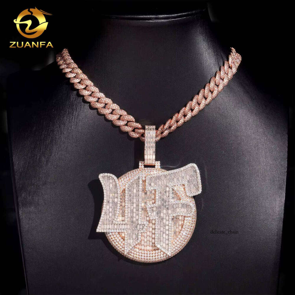 Bubble Edge Side Setting Long Stick Moissanite Hip-Hop 3inch Round Pendant Iced Out Full VVS GRA