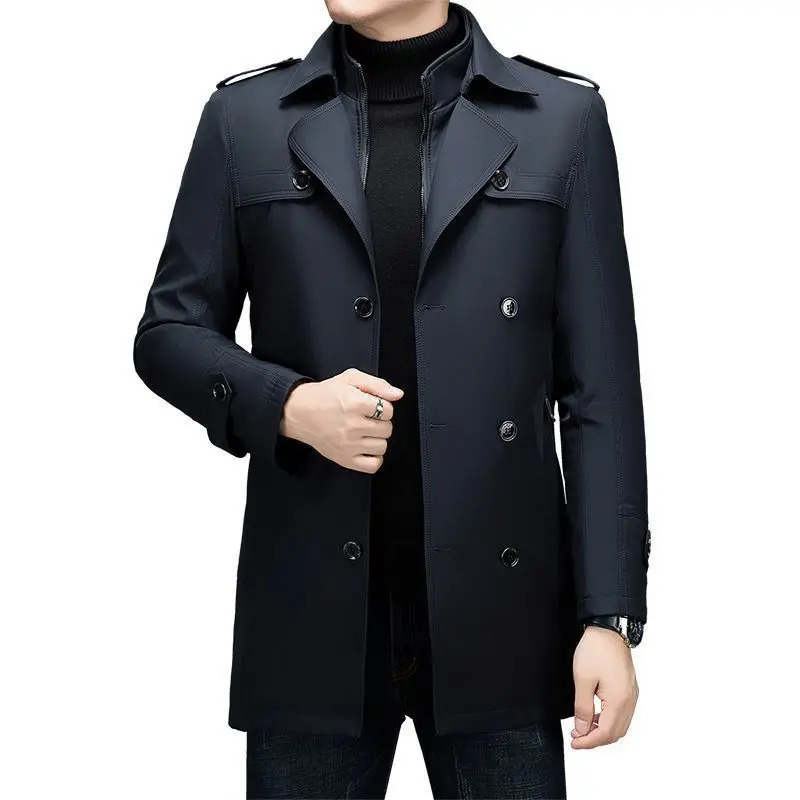 Windbreaker Jacket Mens Trench Coat Winter Suit Collar Mid Length Simple Casual Thickened Cotton Detachable Warm Fashion 251225
