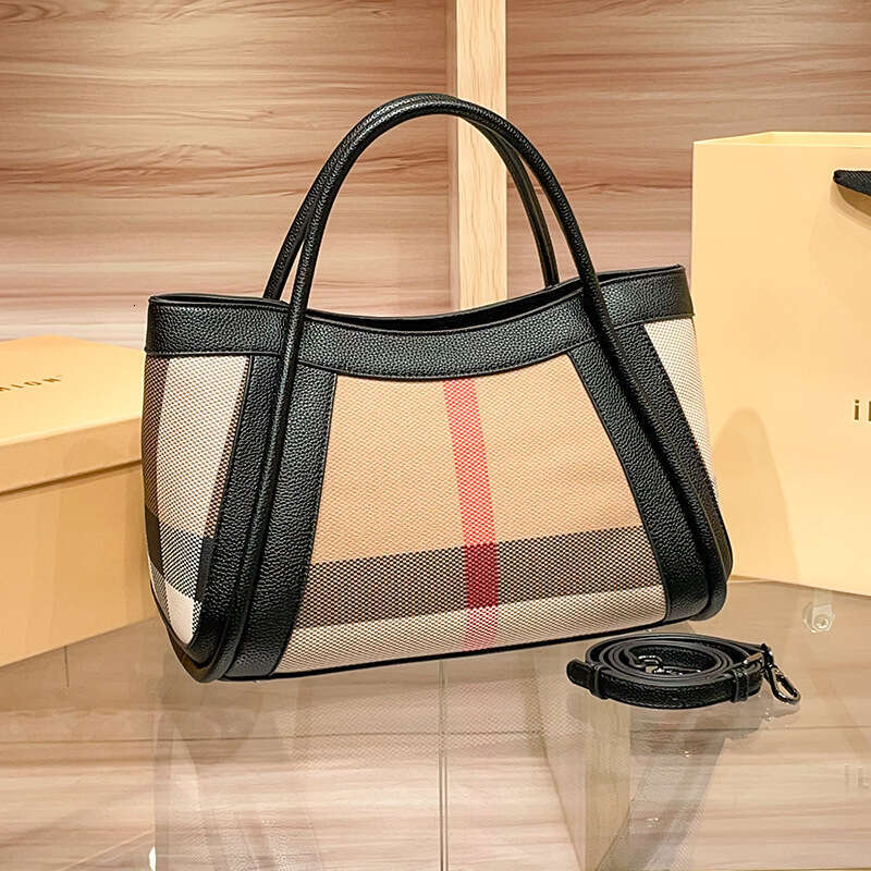 Free Shipping Genuine Leather Large Capacity Handbag Plaid Tote 2025 New Women's Shoulder Crossbody Bag