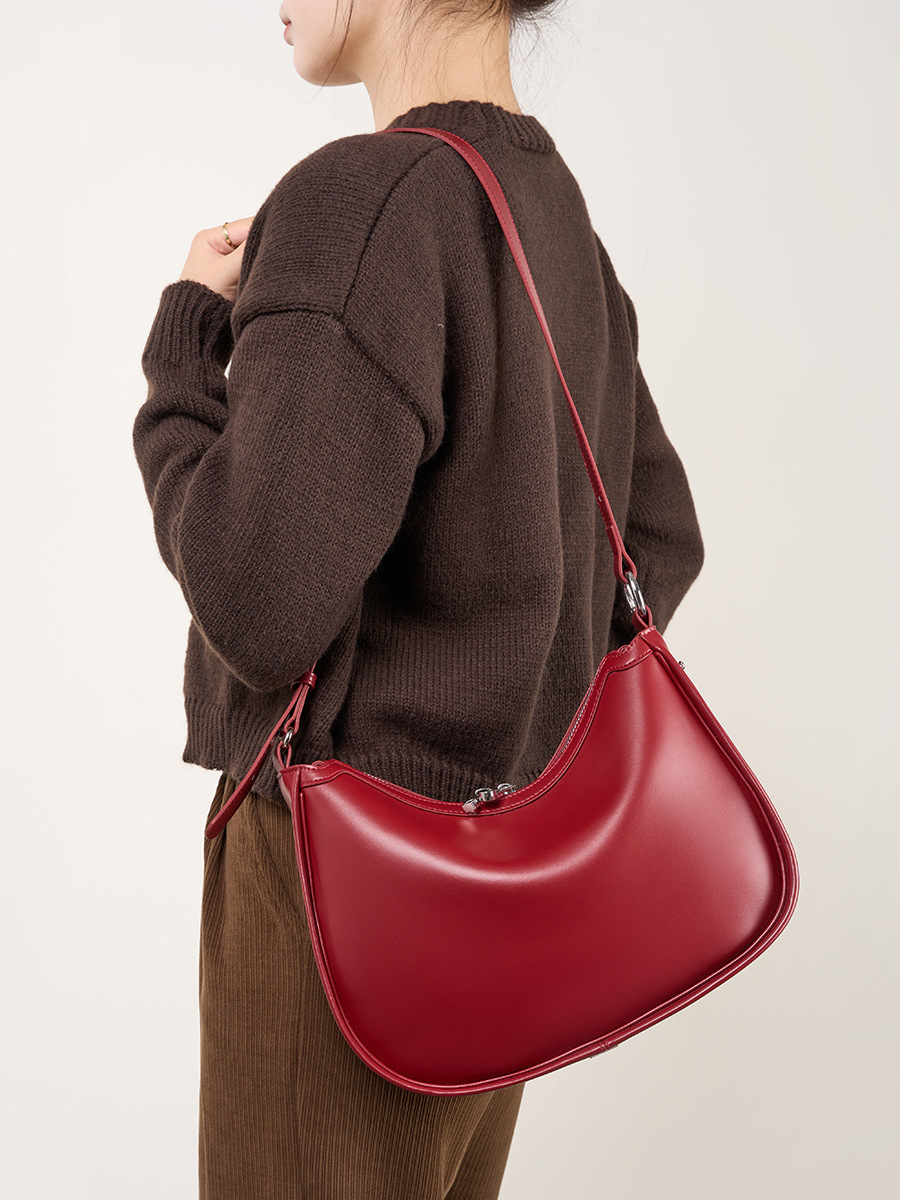 ZENCY genuine leather women's single shoulder bag wine bag brown leather crescent bag handbag high-grade single shoulder crossbody versatile women's bag