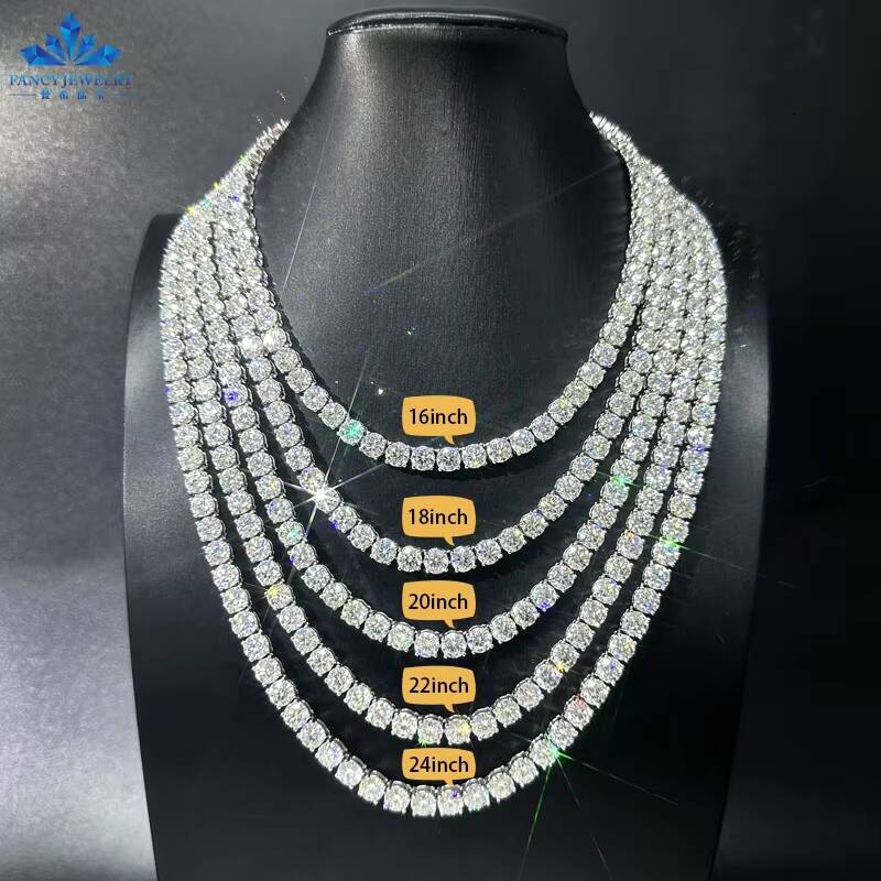 VVS Moissanite Diamond for 925 Silver Material 2mm 3mm 4mm 5mm 65mm Stone GRA Tennis Link Chain Necklace for Rapper