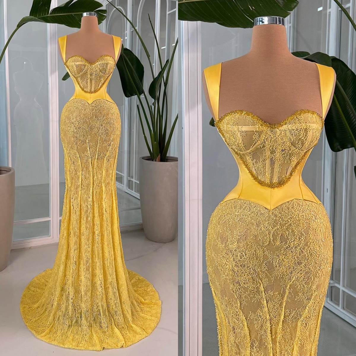 Classic Evening Dresses For Women Sweetheart Neck Sleeveless Gown Lace See Through Sweep Train Dress Party Customized Dress