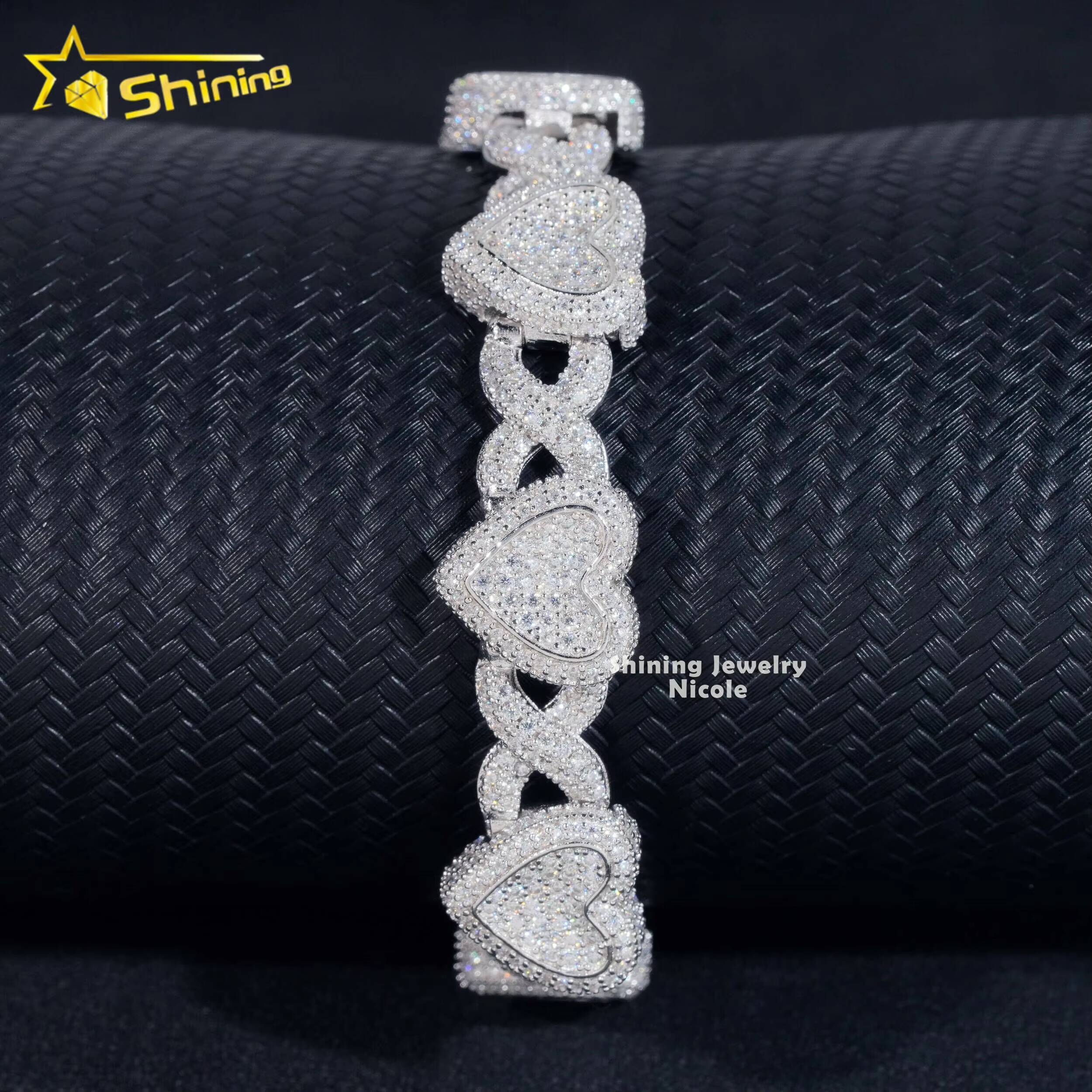 GRA Certificate Men Women Iced Out Hip Hop 925 Silver Heart Moissanite Infinity Cuban Link Bracelet