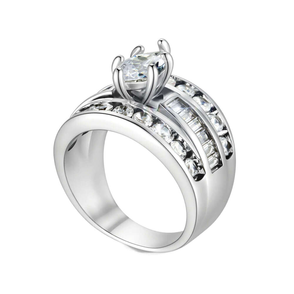 European And American Cross-Border Inlaid Zircon Fashionable Personality Women's Couple Engagement Birthday Gift Ring Jewelry