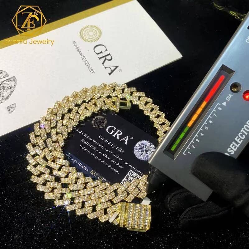 Fine Jewelry Guy 12mm14mm 16mm 18mm 20mm 925 Sterling Silver Bagutte VVS Moissanite Diamond Cuban Link Chain Necklace