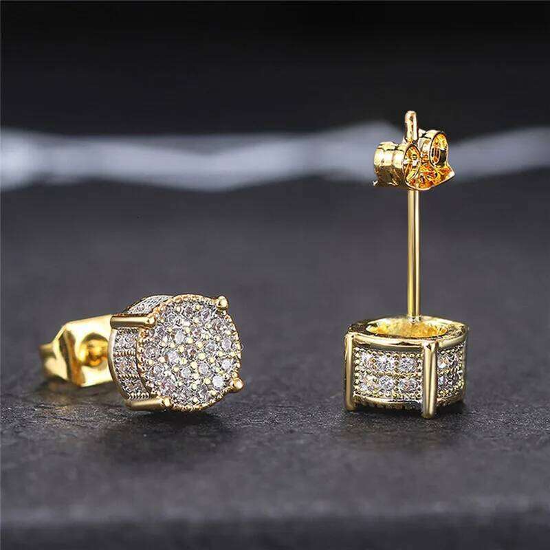 Fancy Round Shaped Stud Earrings Paved Shiny CZ Stone Fashion Versatile Women's Ear Jewelry