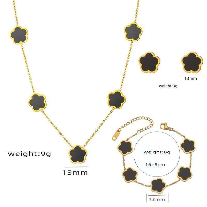Five-Petal Titanium Earrings Bracelet Necklace Mother-Of-Pearl Five-Leaf Flower Stainless Steel Jewelry Set Non-Fading Women's